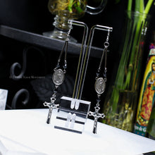 Load image into Gallery viewer, Black/Silver Rosary Inspired Earrings