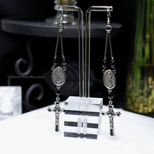Load image into Gallery viewer, Black/Silver Rosary Inspired Earrings