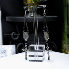 Load image into Gallery viewer, Black/Silver Rosary Inspired Earrings