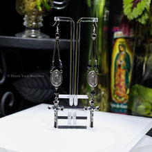 Load image into Gallery viewer, Black/Silver Rosary Inspired Earrings