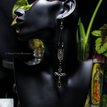 Load image into Gallery viewer, Black/Silver Rosary Inspired Earrings