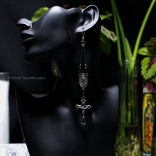 Load image into Gallery viewer, Black/Silver Rosary Inspired Earrings
