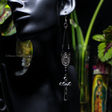 Load image into Gallery viewer, Black/Silver Rosary Inspired Earrings