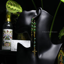 Load image into Gallery viewer, Green/Gold Rosary Inspired Earrings - Double Layered