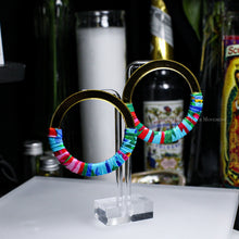 Load image into Gallery viewer, Fabric Wrapped Hoops - Gold Mirrored Studs