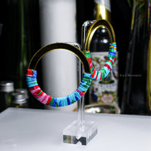 Load image into Gallery viewer, Fabric Wrapped Hoops - Gold Mirrored Studs