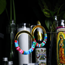 Load image into Gallery viewer, Fabric Wrapped Hoops - Gold Mirrored Studs