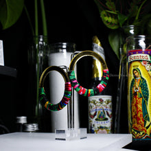 Load image into Gallery viewer, Fabric Wrapped Hoops - Gold Mirrored Studs