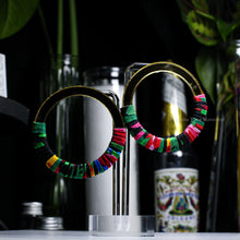 Load image into Gallery viewer, Fabric Wrapped Hoops - Gold Mirrored Studs