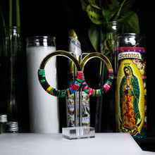 Load image into Gallery viewer, Fabric Wrapped Hoops - Gold Mirrored Studs