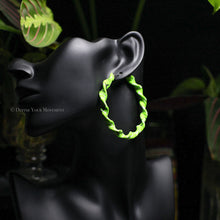 Load image into Gallery viewer, Neon Green Twisted Bandana Hoop Earrings