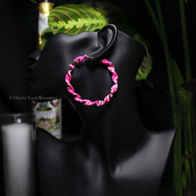 Load image into Gallery viewer, Neon Pink Twisted Bandana Hoop Earrings