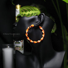Load image into Gallery viewer, Neon Orange Twisted Bandana Hoop Earrings