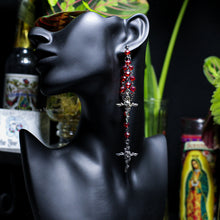 Load image into Gallery viewer, Red/Silver Rosary Inspired Earrings - Double Layered