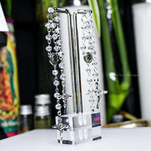 Load image into Gallery viewer, Clear/Silver Rosary Inspired Earrings - Double Layered