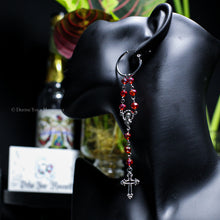 Load image into Gallery viewer, Red/Silver Rosary Inspired Hoop Earrings