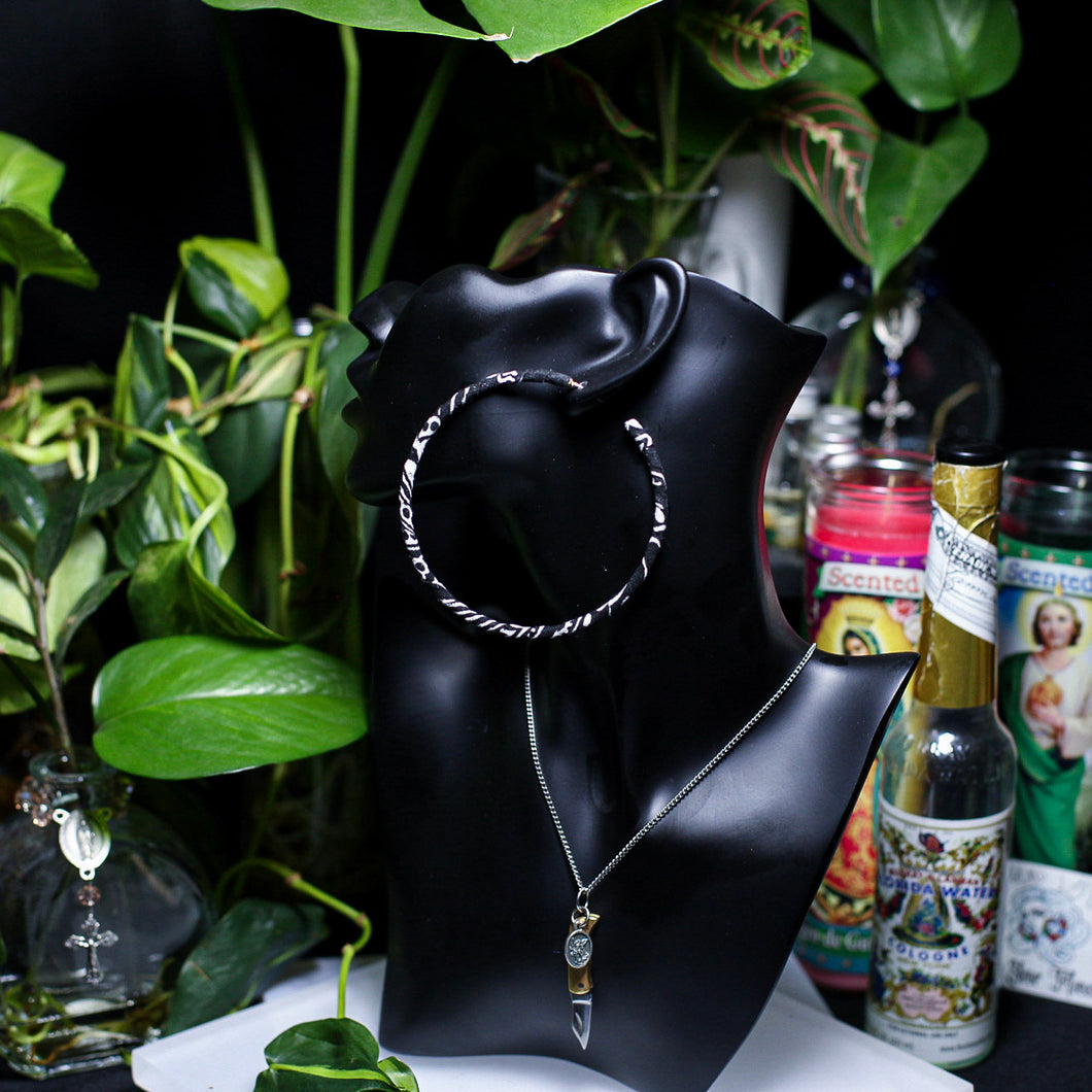 Black Bandana Hoop Earrings - Thin
