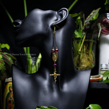 Load image into Gallery viewer, Red/Gold Rosary Inspired Earrings
