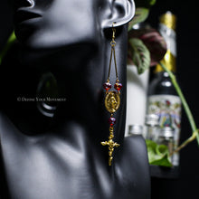 Load image into Gallery viewer, Red/Gold Rosary Inspired Earrings
