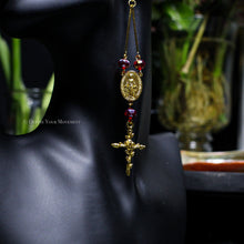 Load image into Gallery viewer, Red/Gold Rosary Inspired Earrings
