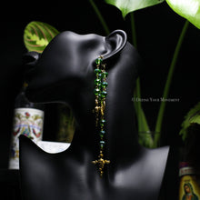 Load image into Gallery viewer, Green/Gold Rosary Inspired Earrings - Double Layered
