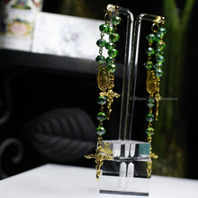 Load image into Gallery viewer, Green/Gold Rosary Inspired Earrings - Double Layered
