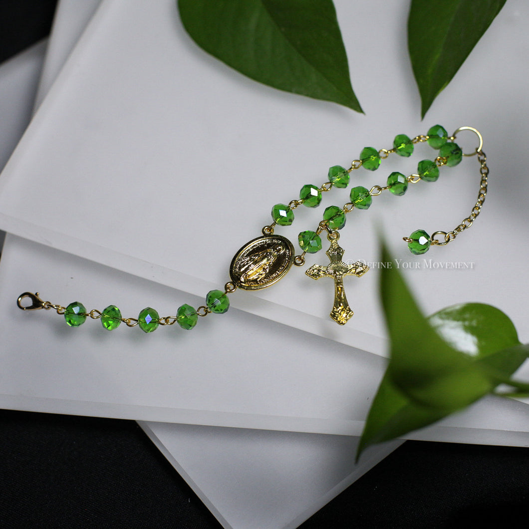 Green/Gold Rosary Inspired Bracelet