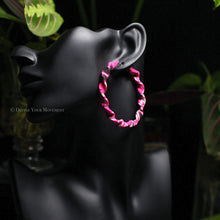 Load image into Gallery viewer, Neon Pink Twisted Bandana Hoop Earrings
