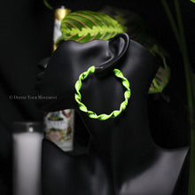 Load image into Gallery viewer, Neon Green Twisted Bandana Hoop Earrings
