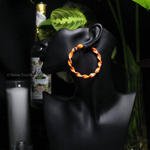 Load image into Gallery viewer, Neon Orange Twisted Bandana Hoop Earrings
