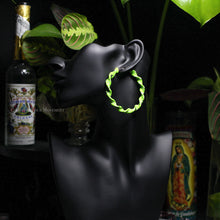 Load image into Gallery viewer, Neon Green Twisted Bandana Hoop Earrings
