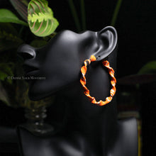 Load image into Gallery viewer, Neon Orange Twisted Bandana Hoop Earrings
