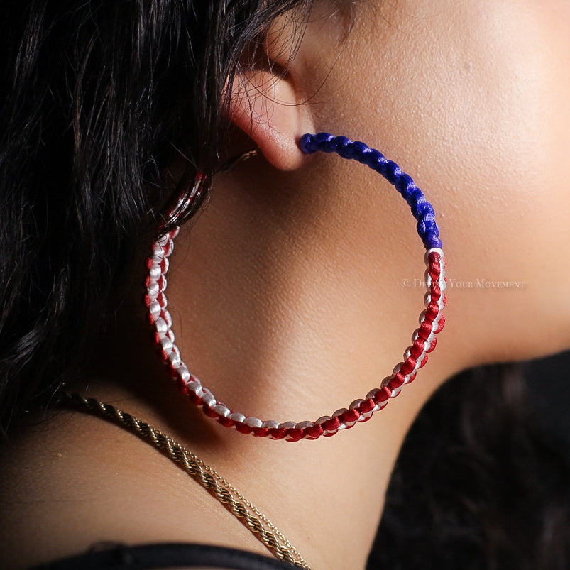 Puerto Rico Flag Satin Cord Braided Hoop Earrings