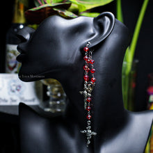 Load image into Gallery viewer, Red/Silver Rosary Inspired Earrings - Double Layered
