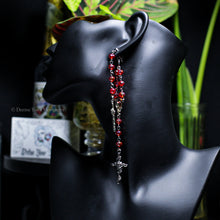 Load image into Gallery viewer, Red/Silver Rosary Inspired Earrings - Double Layered
