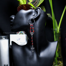 Load image into Gallery viewer, Red/Silver Rosary Inspired Hoop Earrings
