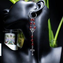 Load image into Gallery viewer, Red/Silver Rosary Inspired Hoop Earrings
