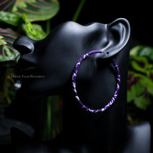 Load image into Gallery viewer, Transform your look with our Thin Purple Bandana Hoop Earrings! Featuring vibrant fabric and a lightweight design, these earrings are sure to add a playful touch to any outfit. Comfortable for all-day wear, they&#39;ll quickly become your go-to accessory.
