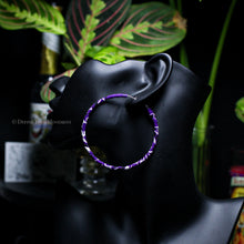 Load image into Gallery viewer, Transform your look with our Thin Purple Bandana Hoop Earrings! Featuring vibrant fabric and a lightweight design, these earrings are sure to add a playful touch to any outfit. Comfortable for all-day wear, they&#39;ll quickly become your go-to accessory.
