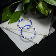 Load image into Gallery viewer, Blue and White Satin Cord Braided Hoop Earrings
