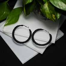 Load image into Gallery viewer, Black Satin Cord Wrapped Hoop Earrings
