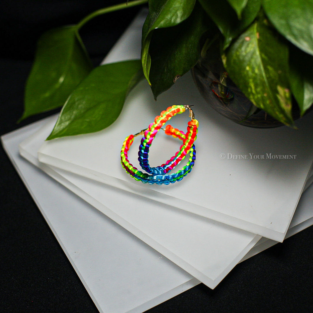 Neon Satin Cord Braided Wrapped Hoop Earrings