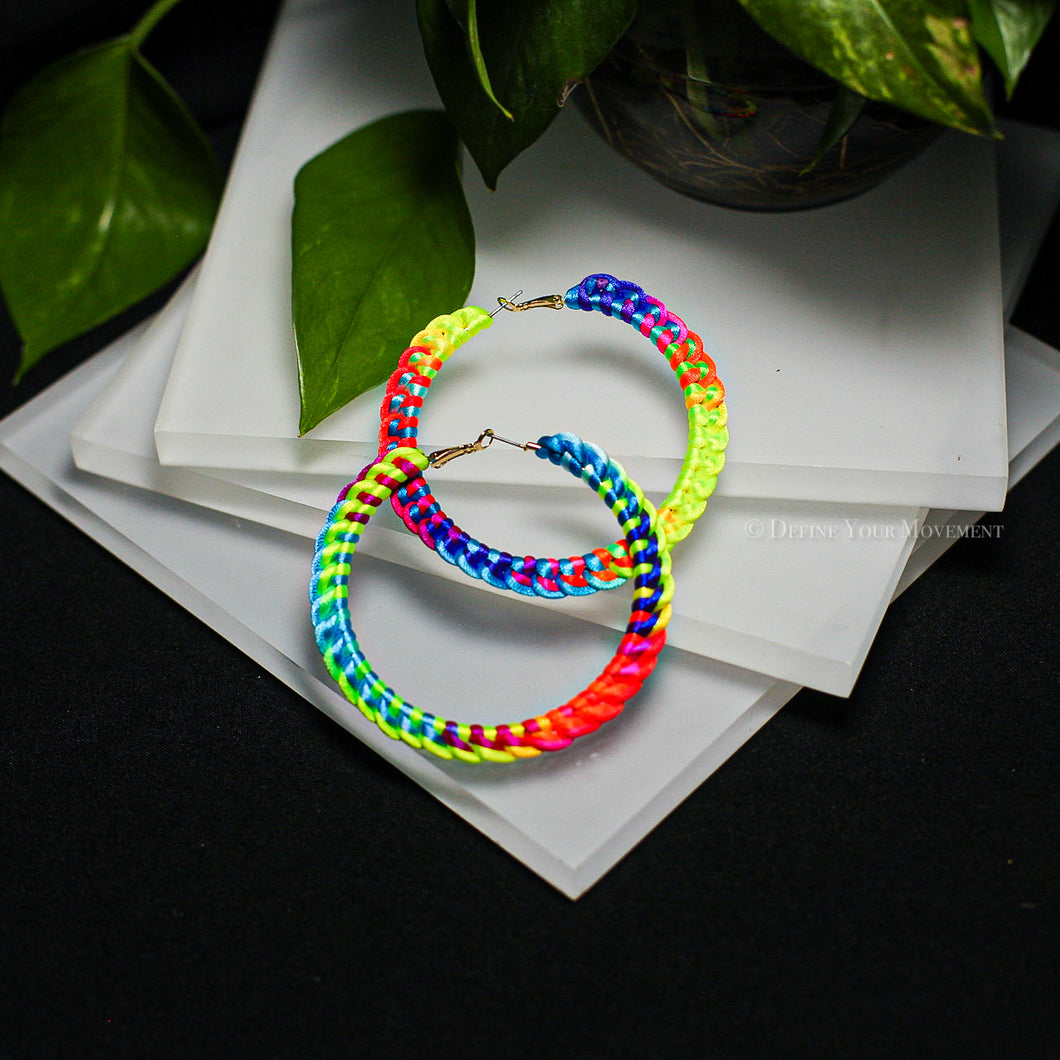 Neon Satin Cord Wrapped Hoop Earrings