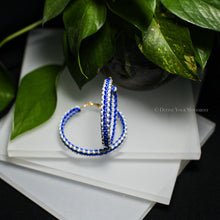 Load image into Gallery viewer, Blue and White Satin Cord Braided Hoop Earrings
