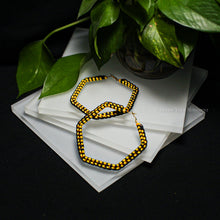 Load image into Gallery viewer, Black and Yellow Satin Cord Wrapped Hoop Earrings - Hexagon
