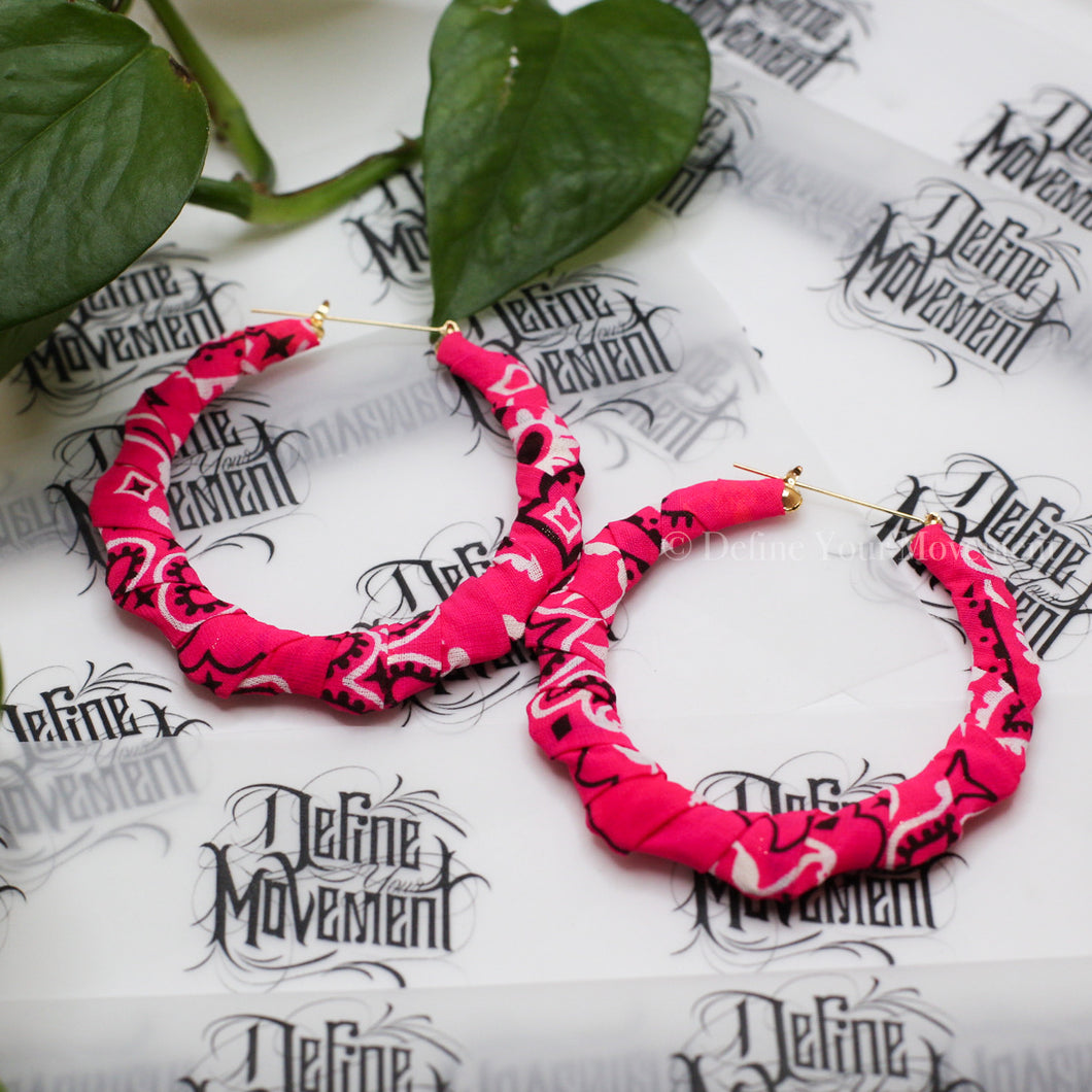 Neon Pink Bandana Hoop Earrings