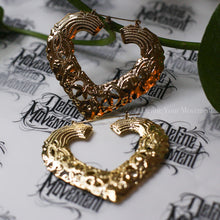 Load image into Gallery viewer, Gold Hoops - Swirled Hearts - 3.5 Inches
