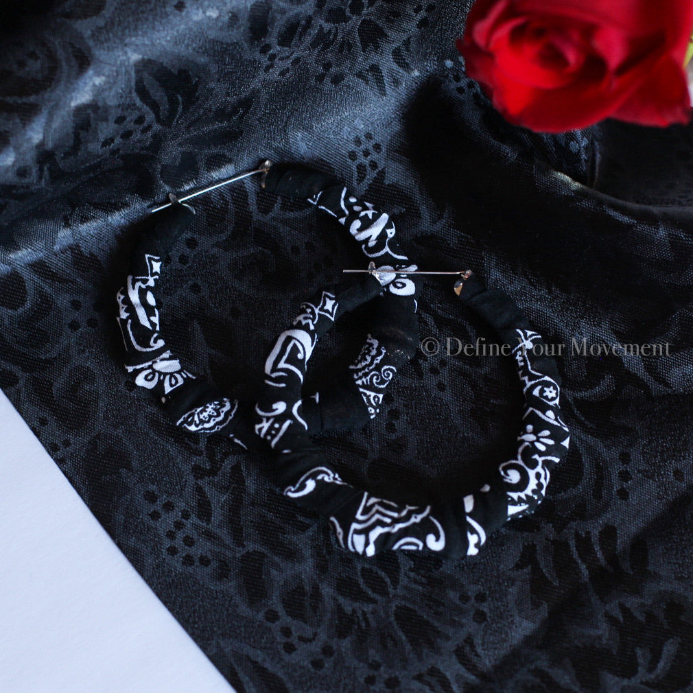 Black Bandana Wrapped Hoop Earrings