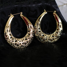 Load image into Gallery viewer, Gold Hoops - Swirled and Teardrop - 3.5 Inches
