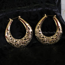 Load image into Gallery viewer, Gold Hoops - Swirled and Teardrop - 3.5 Inches
